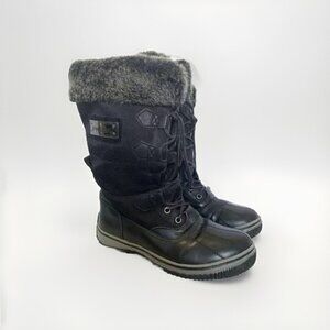 OTBT Slope Womens Boot Size 8 Black Leather Suede Faux Shearling Ski Lodge Cabin